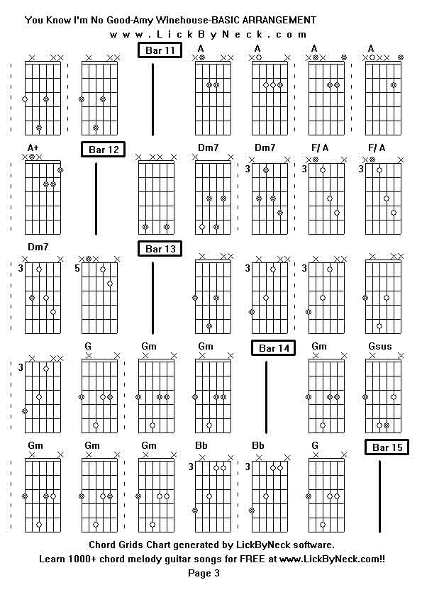 Chord Grids Chart of chord melody fingerstyle guitar song-You Know I'm No Good-Amy Winehouse-BASIC ARRANGEMENT,generated by LickByNeck software.